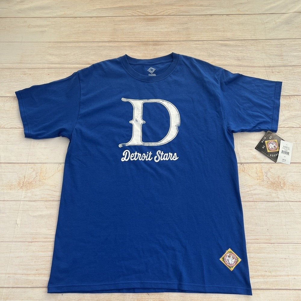 Detroit Stars T-Shirt Men's Size L Blue Graphic Tee Short Sleeve Baseball Shirt